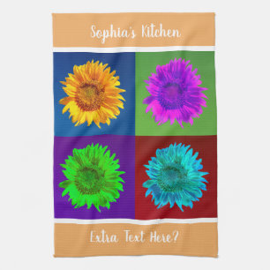 4 Sunflowers In 4 Colorful Squares Lt Org DIY Name Tea Towel
