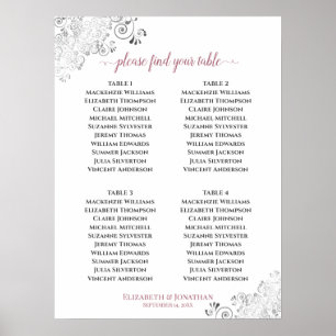 4 Table Frills Wedding Seating Chart Rose on White