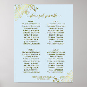 4 Table Powder Blue & Gold Wedding Seating Chart