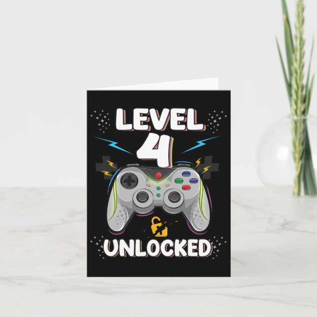 4 Unlocked Video Game 4th Birthday Gamer Gift Boys Card (Front)