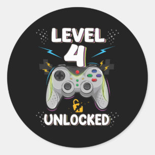 4 Unlocked Video Game 4th Birthday Gamer Gift Boys Classic Round Sticker