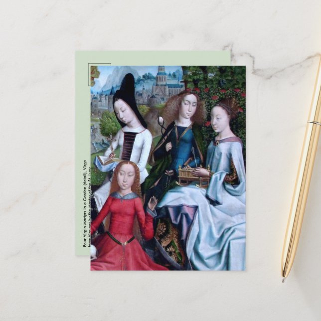 4 Virgin Martyrs in a Garden (detail; M 070) Postcard (Front/Back In Situ)