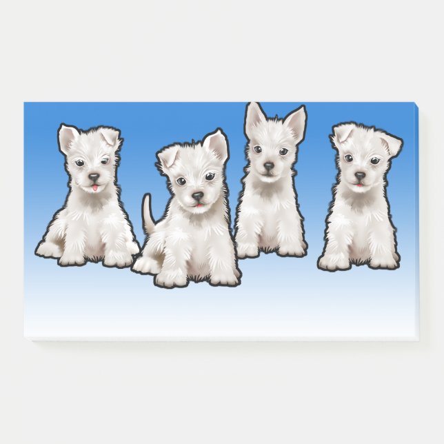 4 Westy pups wide blue fade Post-it note block (Front)