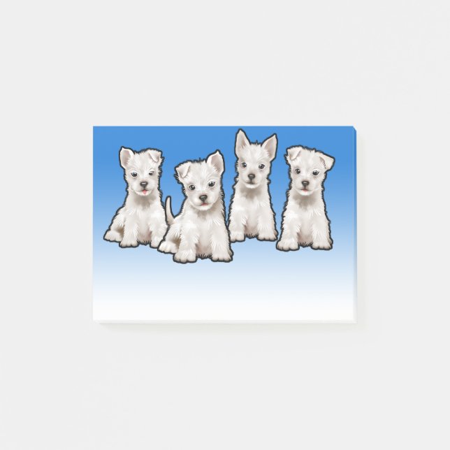 4 Westy pups wide blue fade Post-it note block (Front)