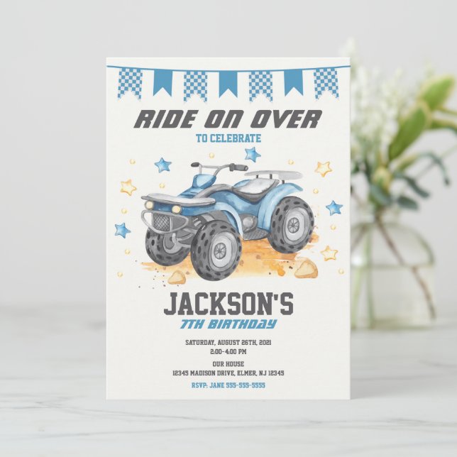 4 Wheeler Birthday Invitation / Quad Bike / ATV (Standing Front)