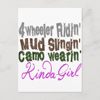 4 wheeler ridin mud slingin camo wearin kinda girl postcard