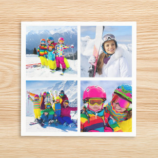 4 Winter Vacation Photo Grid Collage Napkin