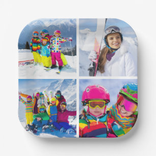 4 Winter Vacation Photo Grid Collage Paper Plate