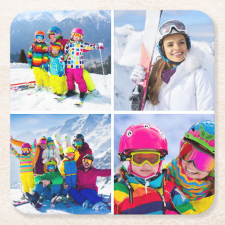 4 Winter Vacation Photo Grid Collage Square Paper Coaster