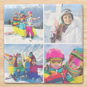 4 Winter Vacation Photo Grid Collage Stone Coaster