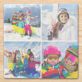 4 Winter Vacation Photo Grid Collage Stone Coaster