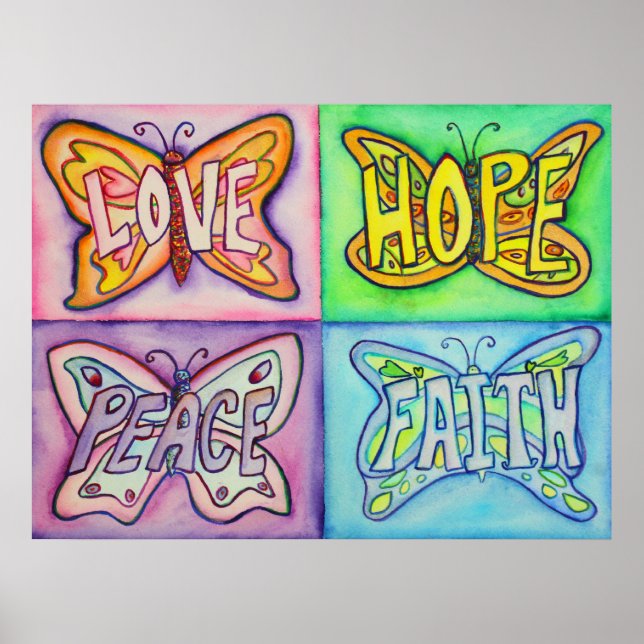 4 Words Butterfly Wings Inspirational Art Painting Poster (Front)