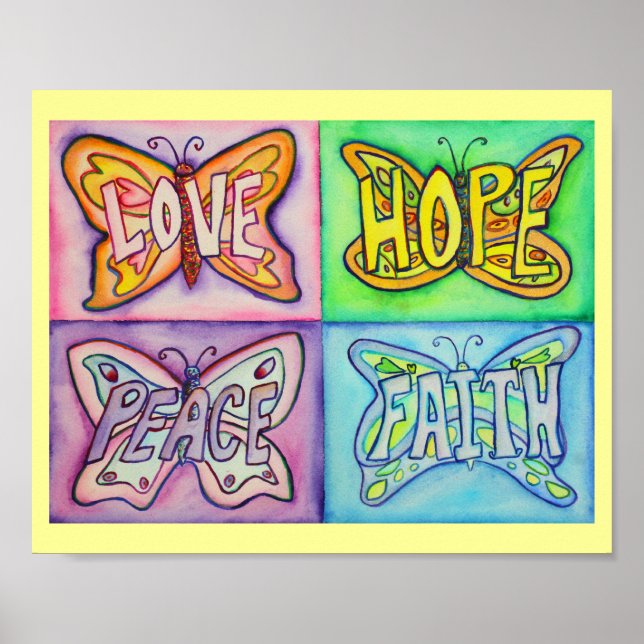 4 Words Butterfly Wings Inspirational Art Posters (Front)