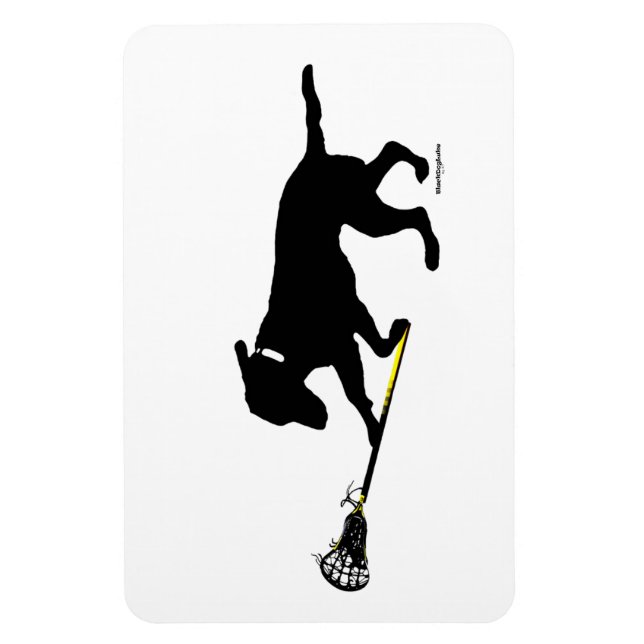 4"x6" Magnet Black Lab Playing Lacrosse (Vertical)