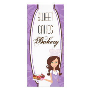 4"x9" Price List Brunette Baker Purple Cup Cakes Rack Card