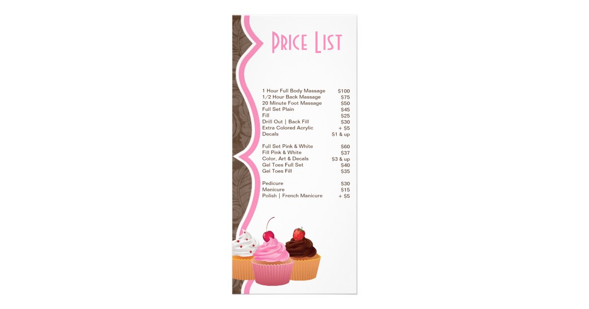 4 Quot X9 Quot Price List Cup Cakes Bakery Sweet Treats Rack Card