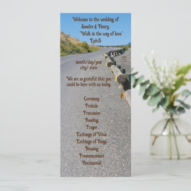 4" X 9.25" Wedding Program both sides text (Standing Front)