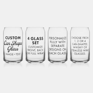 4 x Custom Personalised Can Shape Glass 16oz
