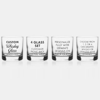 4 x Custom Personalised Whiskey Glass 12oz
