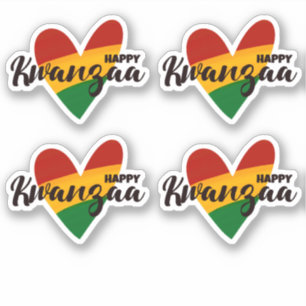 4 x Happy Kwanzaa Red Yellow Green Striped Hearts