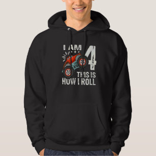 4 Year Old 4th Birthday Boys Monster Truck Car Hoodie