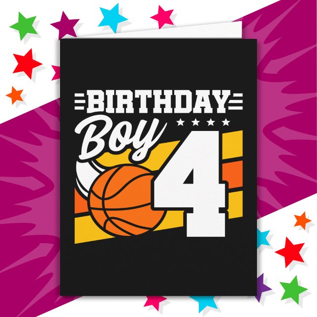 4 Year Old Basketball Party Theme 4th Birthday Boy Card (Creator Uploaded)