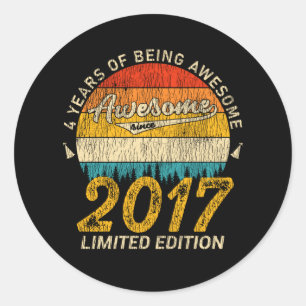 4 Year Old Bday 2017 Awesome Since 4th Birthday Classic Round Sticker