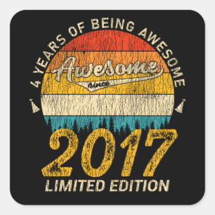 4 Year Old Bday 2017 Awesome Since 4th Birthday Square Sticker