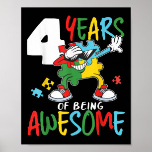 4 Year Old Birthday Autistic Boys Girl Autism Awar Poster