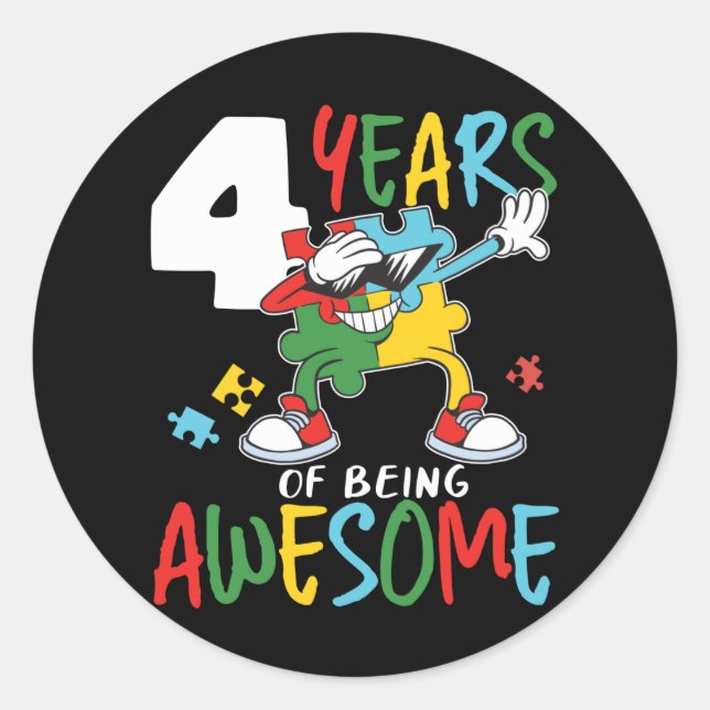 4 Year Old Birthday Boy Or Girl Autism Awareness Classic Round Sticker (Front)