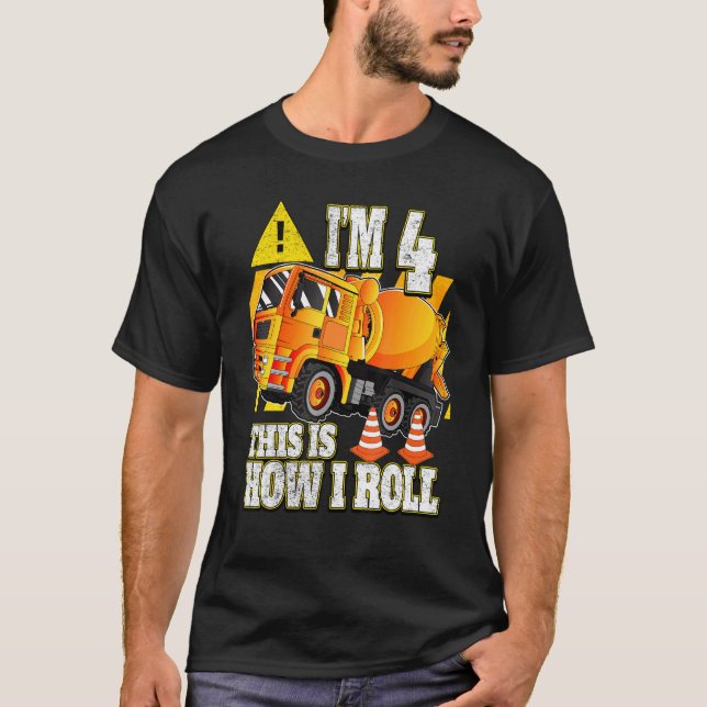 4 Year Old Birthday  Concrete Mixer Truck T-Shirt (Front)