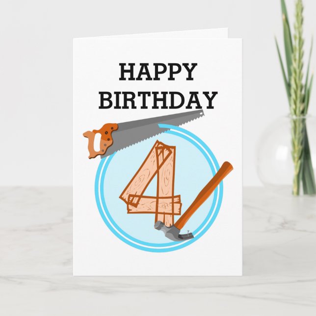 4 year old Birthday Party Builder theme Card (Front)