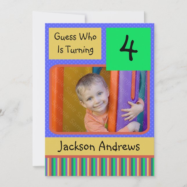 4 Year Old Birthday Party Invitations BOY (Front)