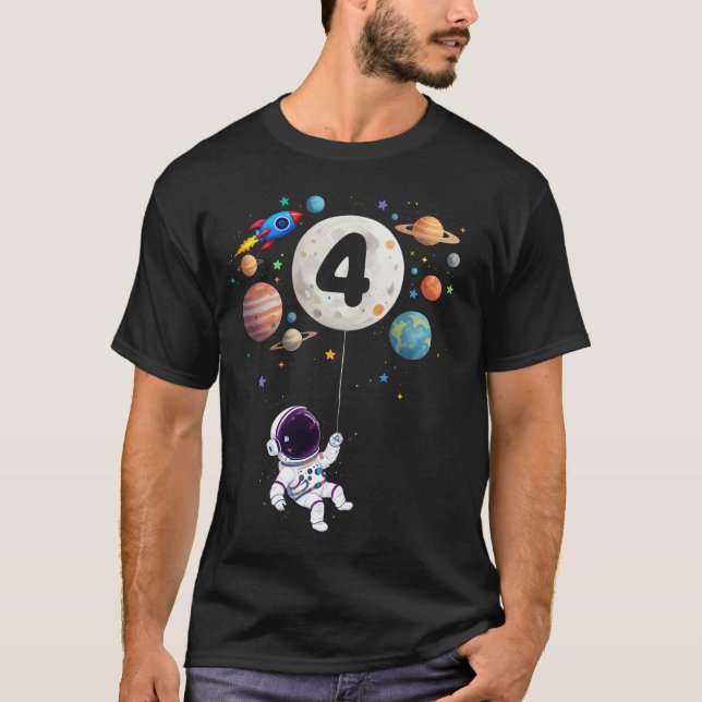 4 Year Old Birthday Planets Astronaut 4th Birthday T-Shirt (Front)