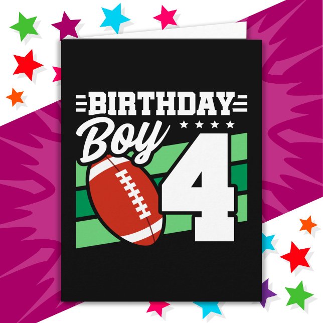 4 Year Old Football Party Theme 4th Birthday Boy Card (Creator Uploaded)