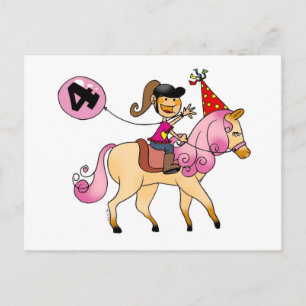 4 year old girl on a pony postcard