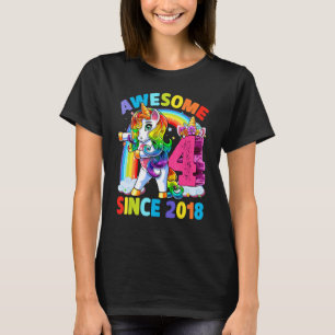 4 Year Old  Girls Teens Flossing Unicorn 4th Birth T-Shirt