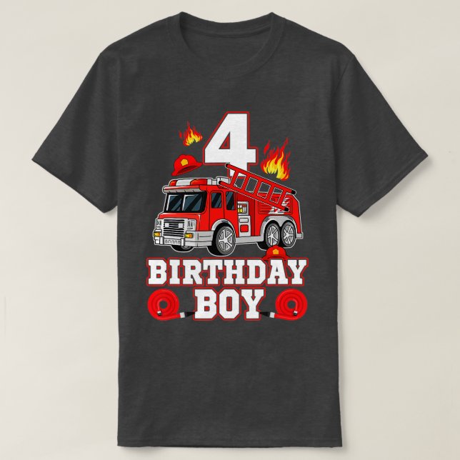 4 Year Old Its My 4th Birthday Boy Fire Truck Fire T-Shirt (Design Front)