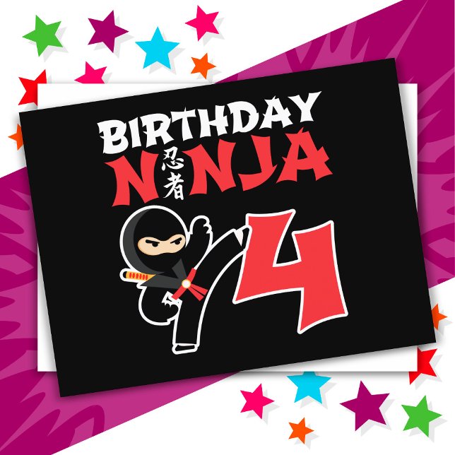 4 Year Old Karate Ninja Party Kids 4th Birthday Postcard (Creator Uploaded)