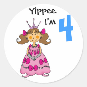 4 year old princess (brown hair) classic round sticker