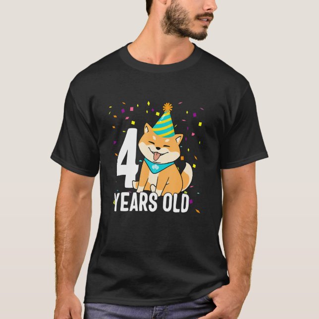 4 Year Old Shiba Inu Dog 4th Birthday Party Outfit T-Shirt (Front)