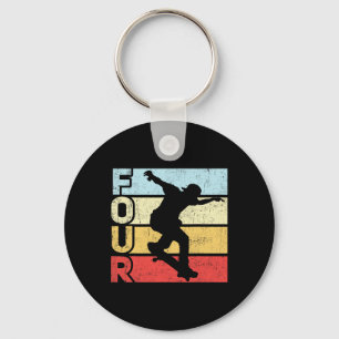4 Year Old Skater Skateboarding 4th Birthday Party Key Ring