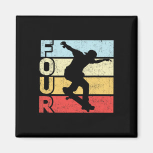 4 Year Old Skater Skateboarding 4th Birthday Party Magnet