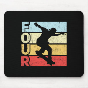 4 Year Old Skater Skateboarding 4th Birthday Party Mouse Pad