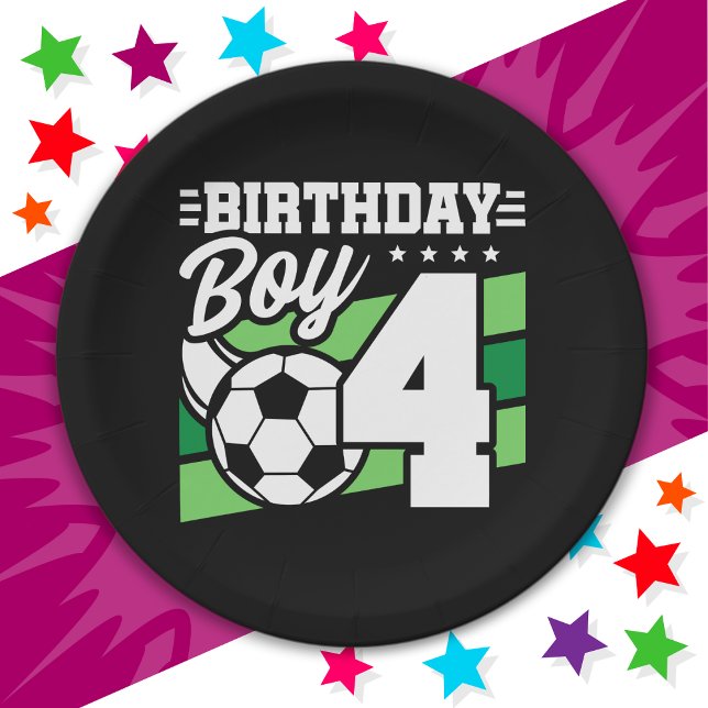4 Year Old Soccer Football Party 4th Birthday Boy Paper Plate (Creator Uploaded)