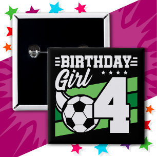 4 Year Old Soccer Football Party 4th Birthday Girl 15 Cm Square Badge