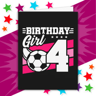 4 Year Old Soccer Football Party 4th Birthday Girl Card