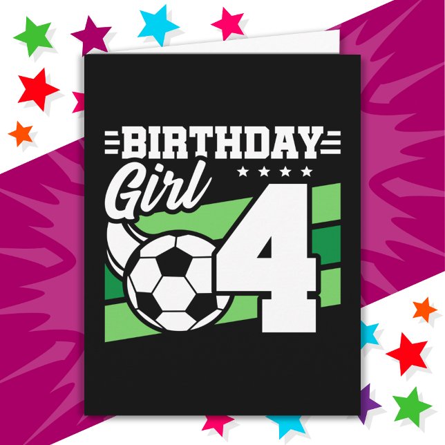 4 Year Old Soccer Football Party 4th Birthday Girl Card (Creator Uploaded)