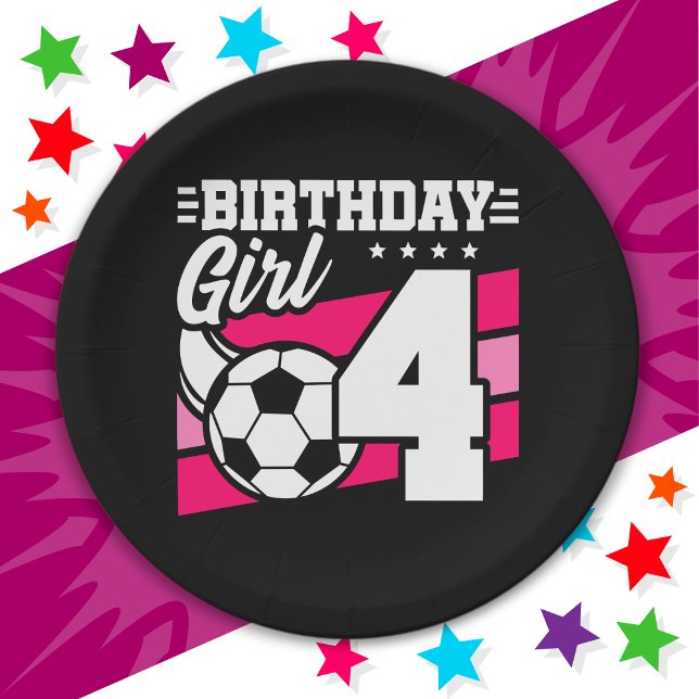 4 Year Old Soccer Football Party 4th Birthday Girl Paper Plate (Creator Uploaded)