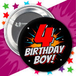 4 Year Old Superhero Birthday Boy 4th Birthday 6 Cm Round Badge<br><div class="desc">This cool 4th birthday boy design is perfect for a superhero birthday party theme! Great for any 4 year old boy that loves comic book superheroes or villains with superpowers! Features 4th birthday '4 Birthday Boy!' happy birthday quote in a comic book superhero theme that the 4 year old super...</div>
